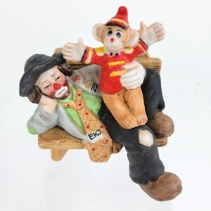 Emmett Kelly Jr Figurine Clown Sitting On Bench and Monkey Hobo 3 in by Flambro